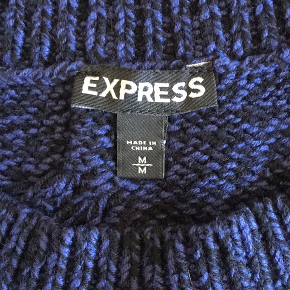 Express Blue & Black Open Weave Cable Knit Hi-lo Hem Pullover Sweater, sz Medium - Picture 7 of 13